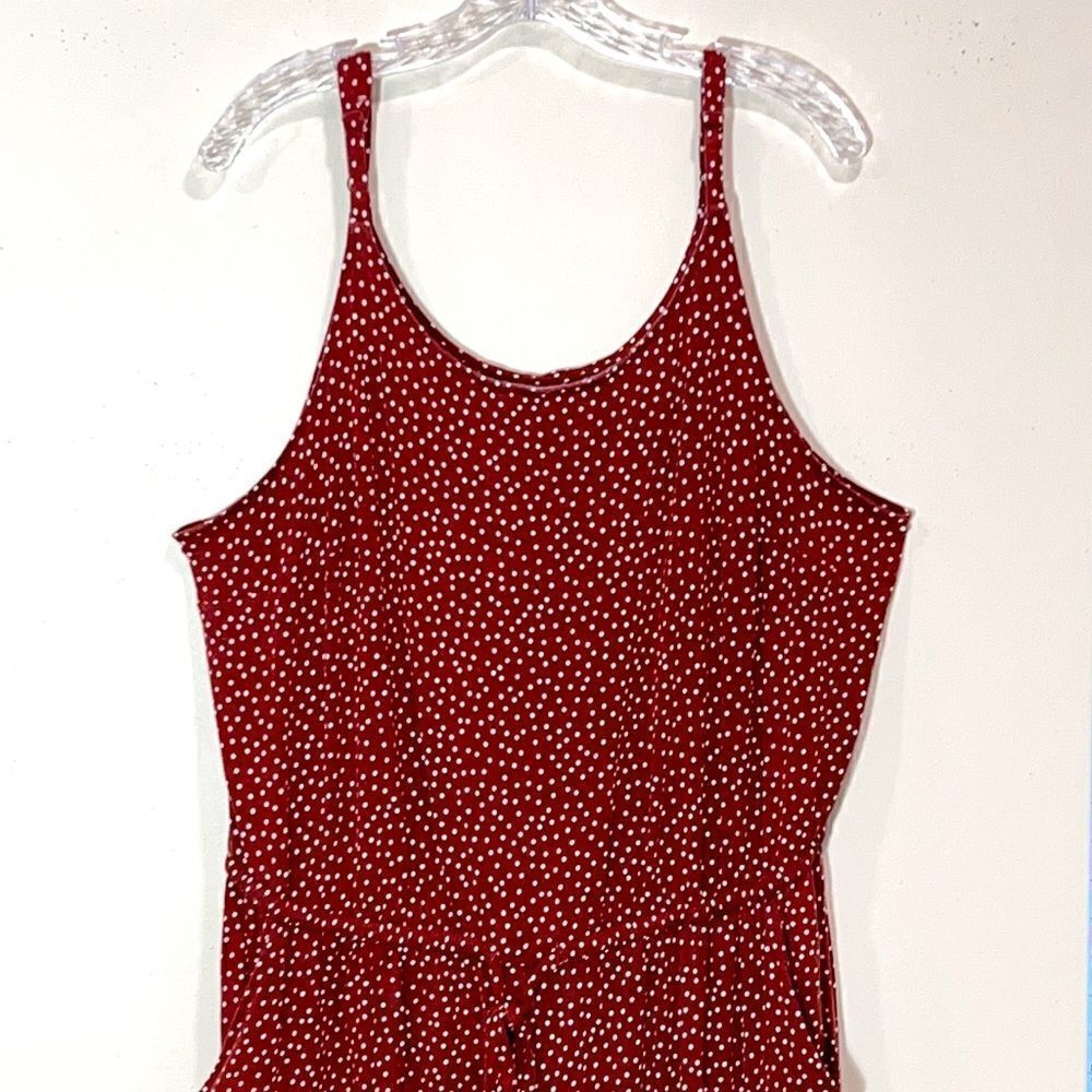 Burgundy Torrid Polka Dot Cinched Waist Jumper. Size 2 (2X/18-20) - Picture 2 of 8